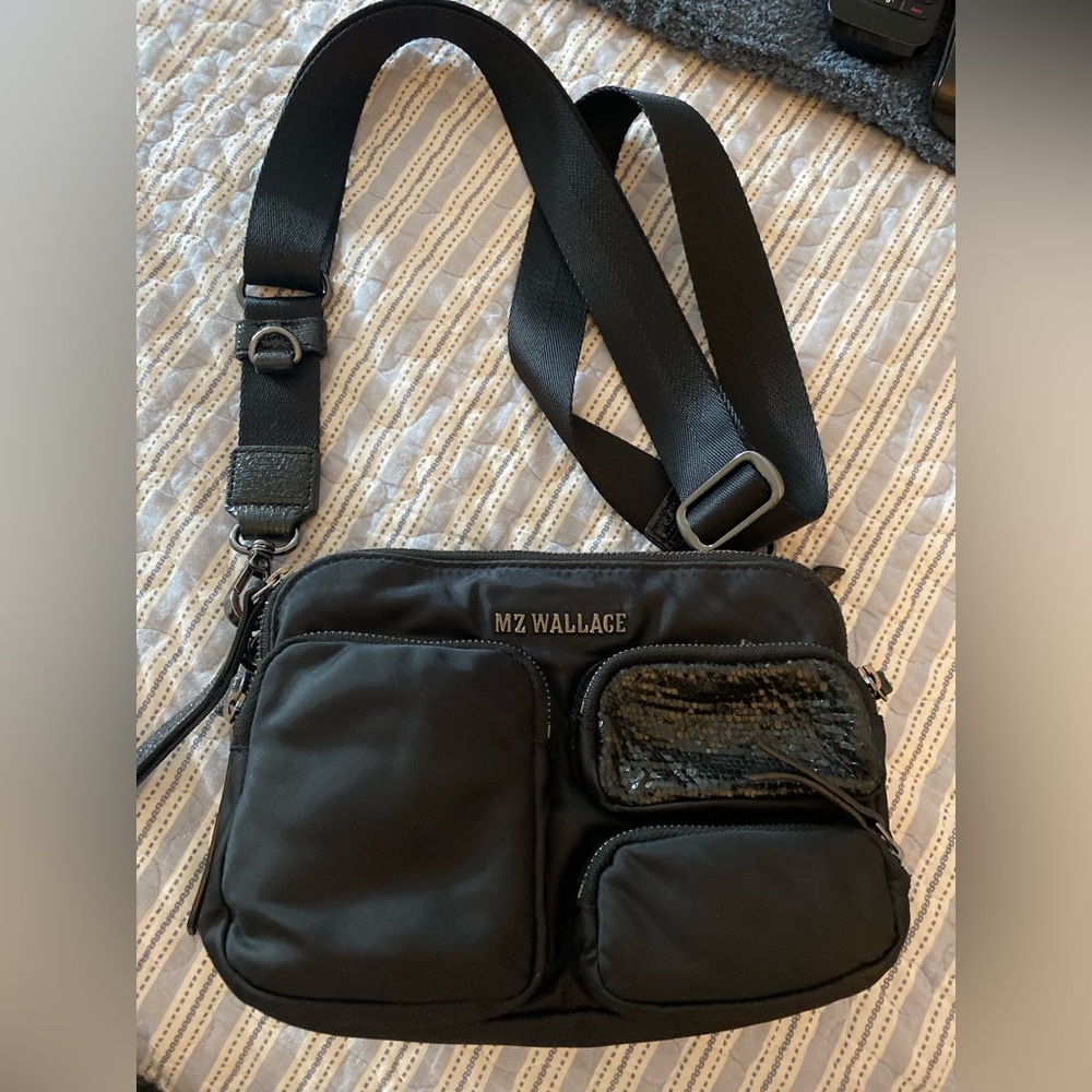 MZ Wallace Nylon trimmed with leather and dazzle . Black